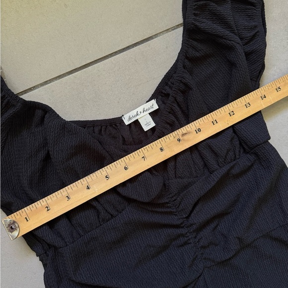 Derek Heart Black Textured Romper Size L – Short Sleeve, Ruched Waist - Picture 8 of 10